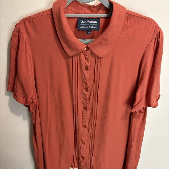 Modcloth Princess Highway Button Front Top Sz 20 Short Sleeve Rust Orange Retro - Picture 3 of 9